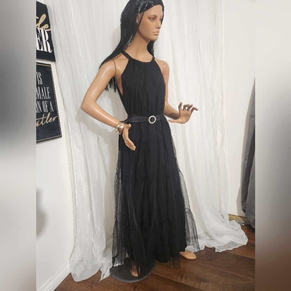 Zara swiss dotted tulle black dress